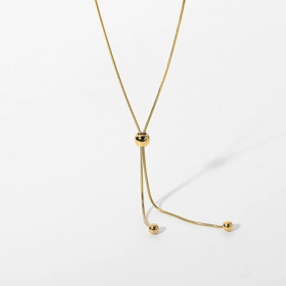 INS Style  IP 14k Gold Plated Stainless Steel Pull Chain Long Tassel Pendant Necklace For Women Trendy Jewelry