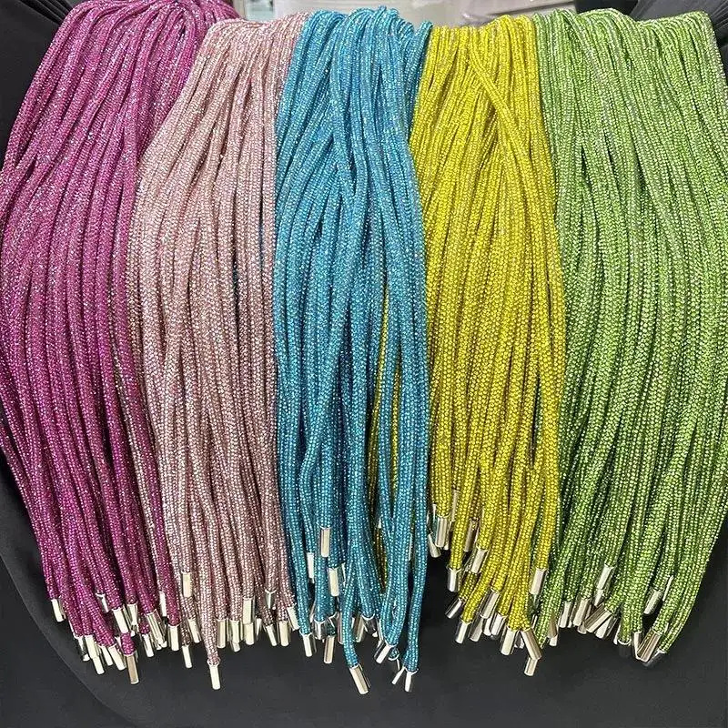 Factory Direct Sales S528 120cm Cord String With Rhinestone For Hoodies Fashion Luxury Colorful Crystal Rope Drawstring
