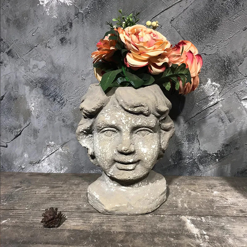 Antique personality head cement terracotta Greek goddess Buddha statue Nordic plant flower pot