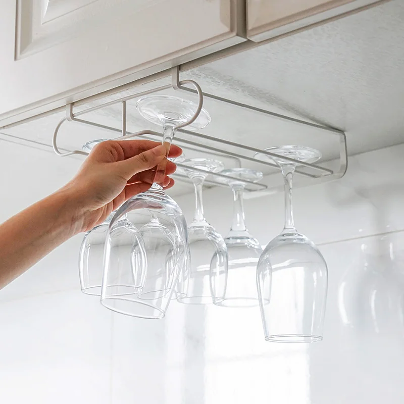 bar kitchen under cabinet shelf Wine cup Glass stemware hanging rack Organizer Storage Hanger Under Cabinet Wine Glass Holder