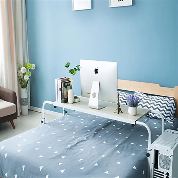 Mobile Overbed Table Long Laptop Cart Computer Desk with Adjustable Width and Height on  Four Wheels