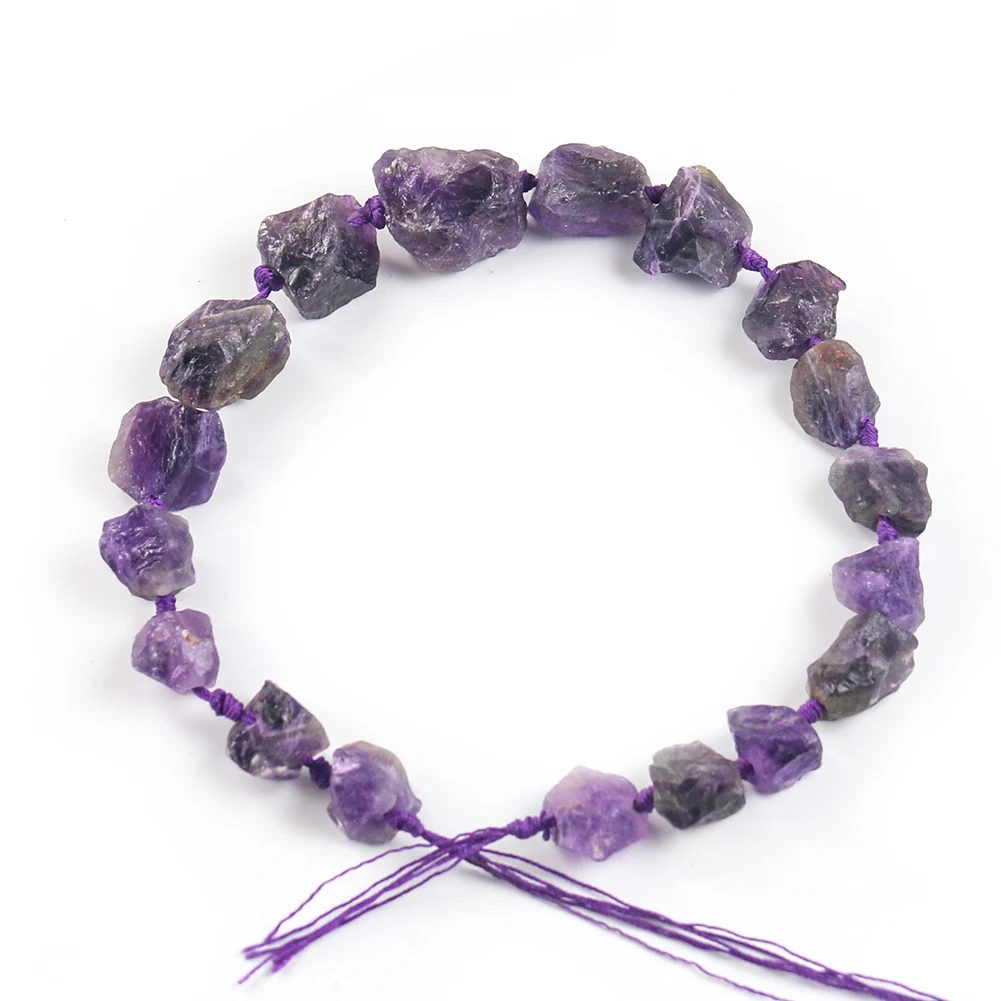 
Natural Amethyst Rough Stone String Pendant Bracelet Amulet Purple Stone 