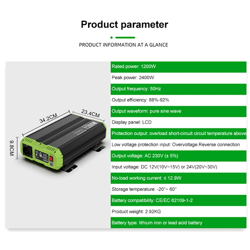Hot New Factory Price 1200W Universal Solar Inverter 12V 24V 48V to 220V Car Truck Vehicle Tools