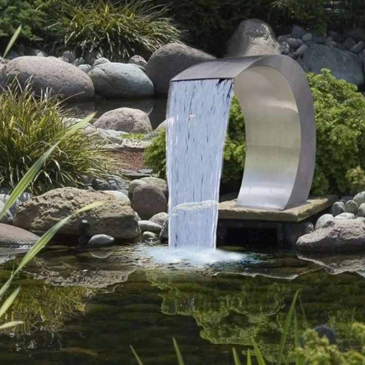 Stainless steel waterfall fountain sculpture swimming pool fountain statue