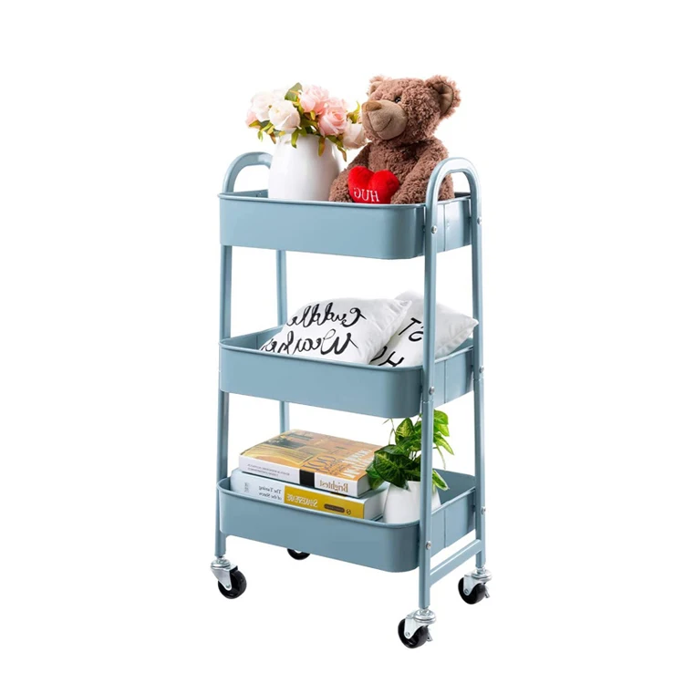 Ferty 3-Tier Wire Metal Mesh Rolling Cart with Four Flexible Casters for Serving Utility Organization at Office and Home
