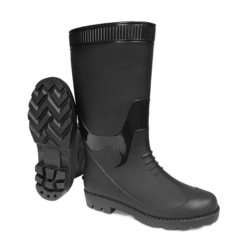 Black PVC  light soft easy to take off waterproof rain boots for farmers  workers