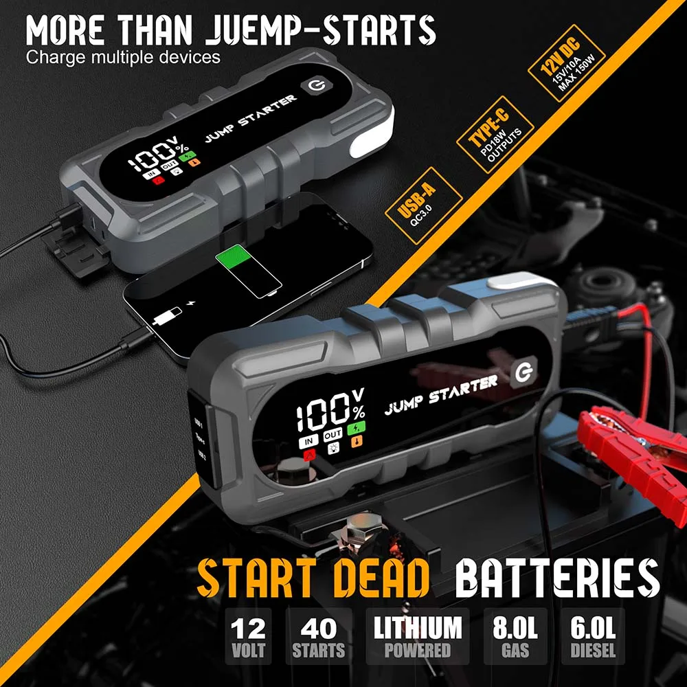 Multifunction 12v Power Bank Vehicle Booster New Car Truck Lithium Ion Battery USB C Universal Jump Starter For Cars