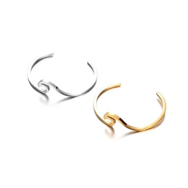 Yiwu Aceon Stainless Steel Custom Laser Cut Creative Shape Narrow Thick Bangle Sea Element Famous Movie Sea Wave Cuff Bangle