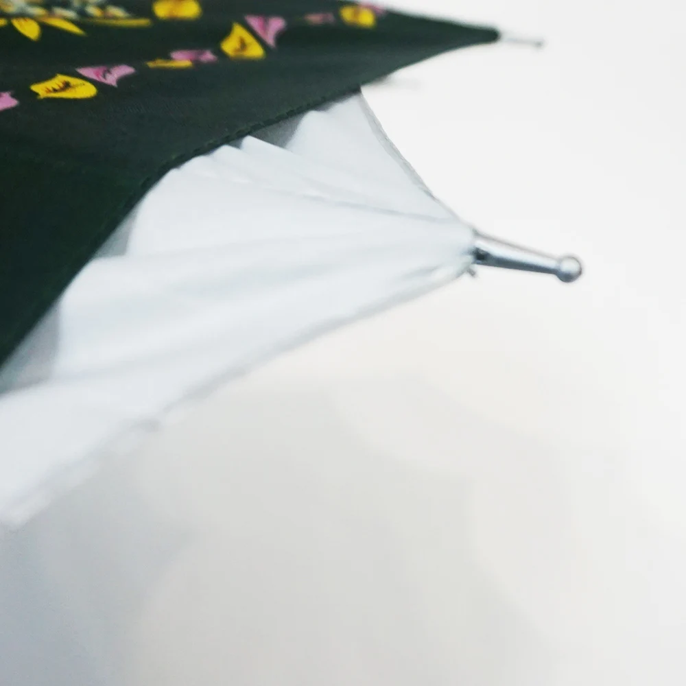 Anti-UV Double Layer Flower Pattern Canopy Cross Straight Umbrella With Silver Coating