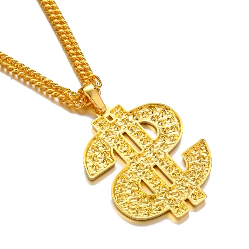High quality hip hop nightclub Alloy exaggerated personality pendant 18K gold Plated chain dollar symbol gold necklace