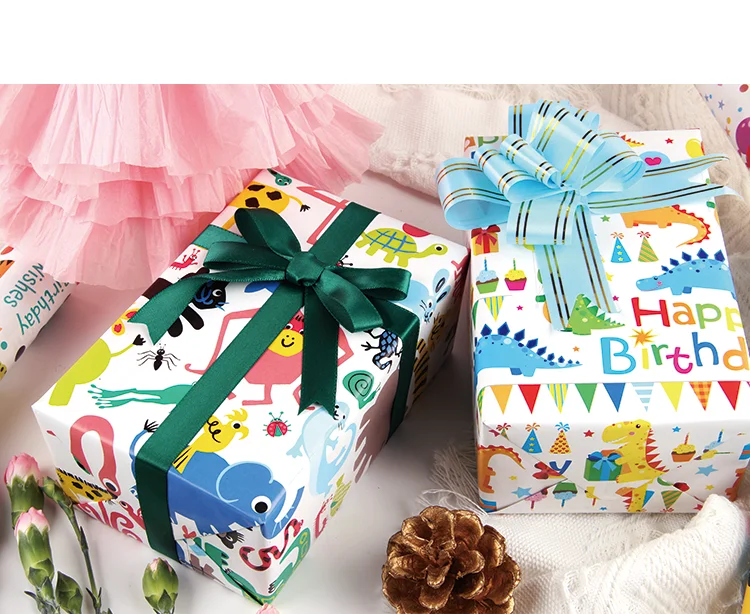 gift cartoon wood pulp wrapping paper kids greaseproof for birthday party