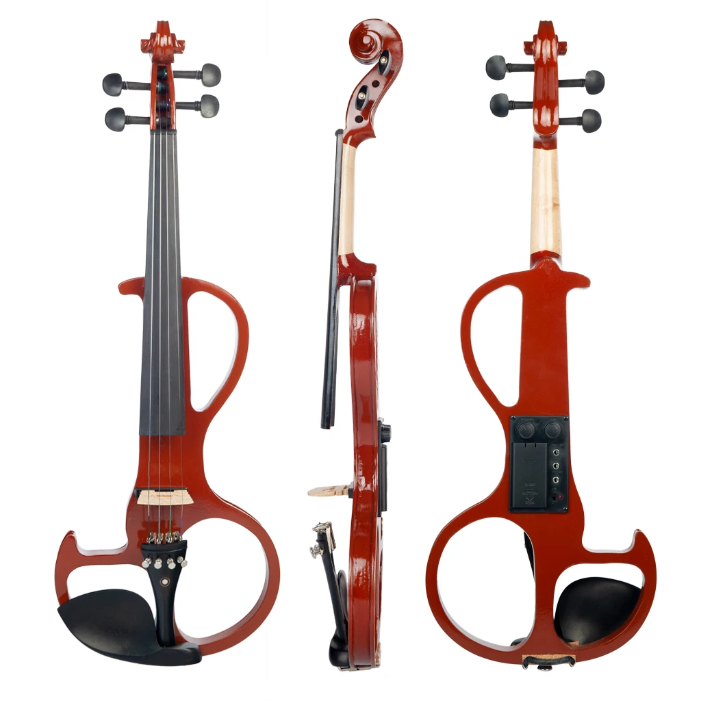 NAOMI Solidwood Electric 4/4 Violin Set Ebony Fittings w/ Brazilwood Bow+Rosin+Bridge+Violin Hard Case+Audio Cable