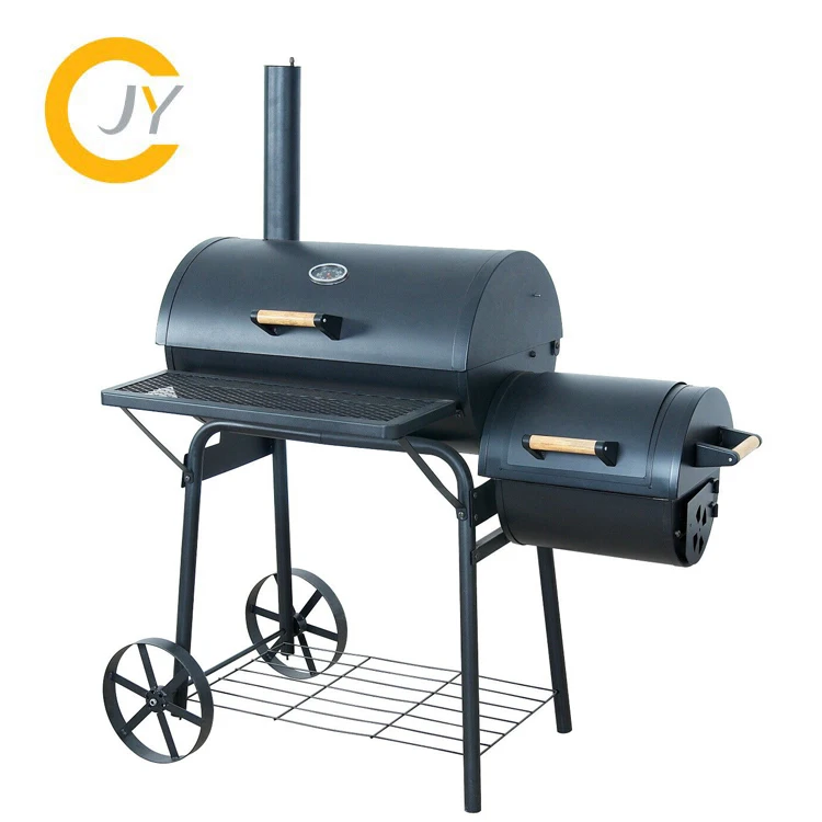 Charcoal BBQ Grill/Offset Smoker with Trolley/Large Chimney for outdoor Backyard