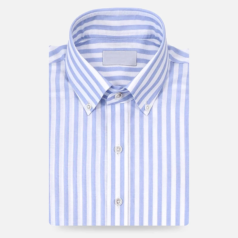 Custom Formal Cotton Linen Long Sleeve Striped Dress Shirt for Men