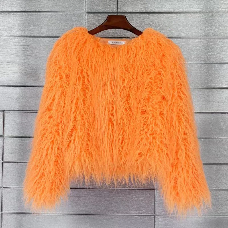 2022Wholesale Winter Tibet Lamb Fur Jacket Faux Mongolian Fur Coat Women