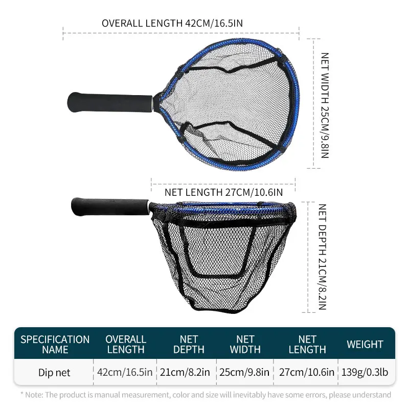 Portable Manual Fishing Landing Net Rubber Coated Mesh Fine Mesh Lightweight Fishing Net with Handle Fish Catching Net