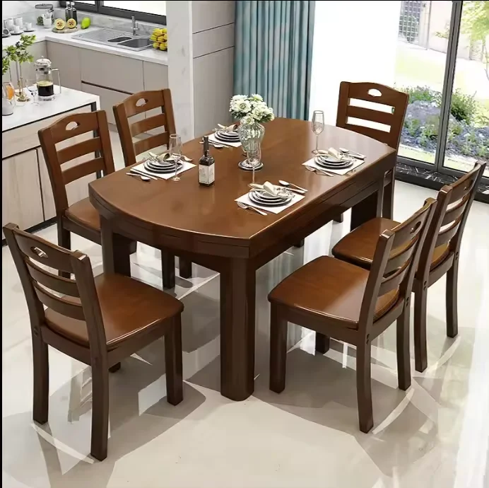 New Design Home Furniture Solid Wood Classic Dinner House Round Rotating dinning table set for 6