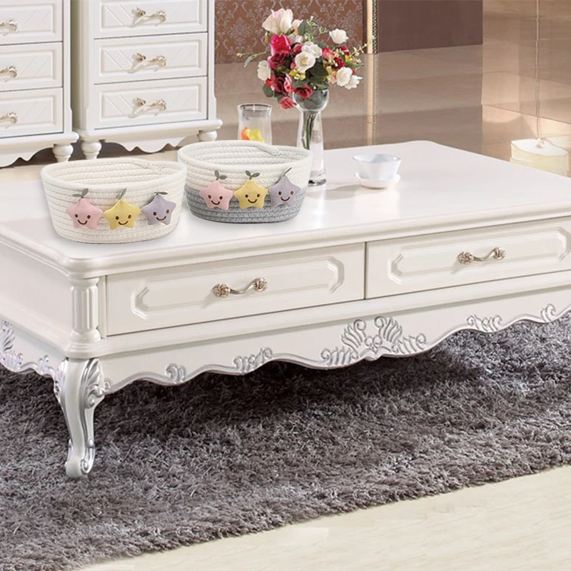 Cotton Rope Sundries Basket Woven Cotton Storage Rope Bathroom Organizer Baskets Cotton Rope Storage Woven Basket