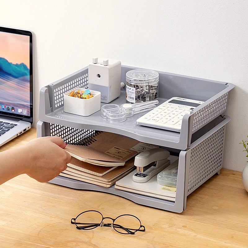 New Top Quality Office Desktop Stationery Organizer Paper File Document Sorter Rack stacked Plastic Organizer Basket