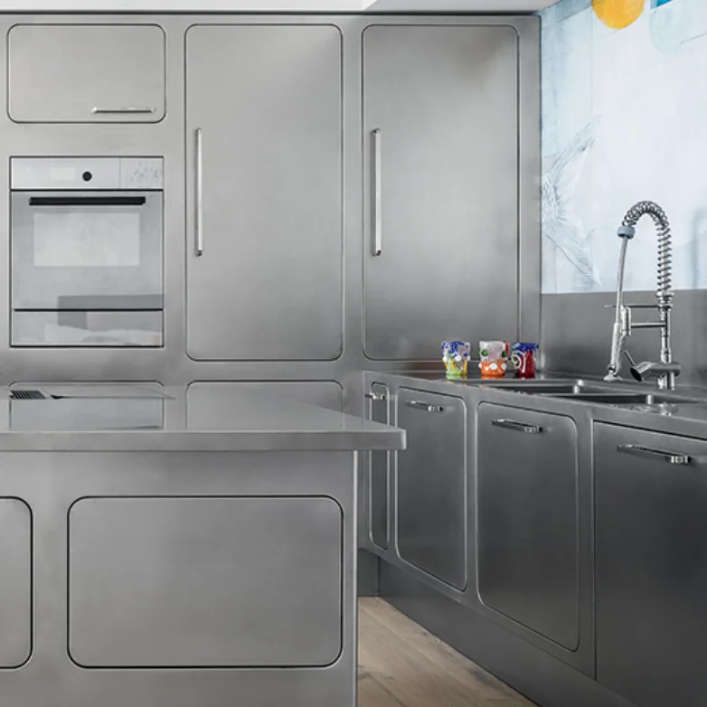 Modern Stainless Steel Kitchen Cabinet with High Pantry Home Hotel Apartment Villa Kitchen Cabinet