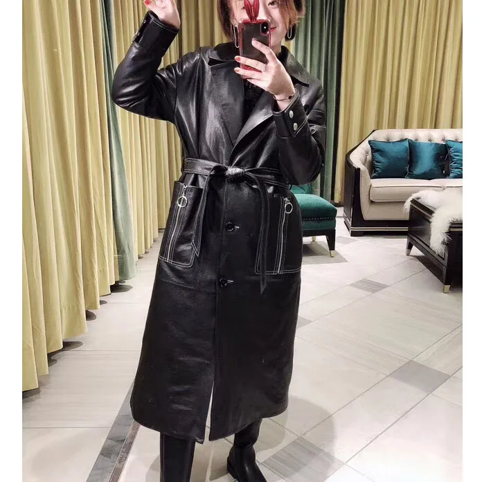 Women 100% Sheepskin Autumn And Winter Haining Leather Jacket Ladies Sheepskin Long Slim Windbreaker Jacket And Coat