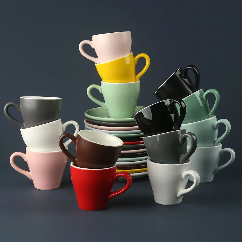 80ml, 180ml, 300ml White Color Glazed Ceramic Porcelain Coffee Tea Cups and Saucers Sets