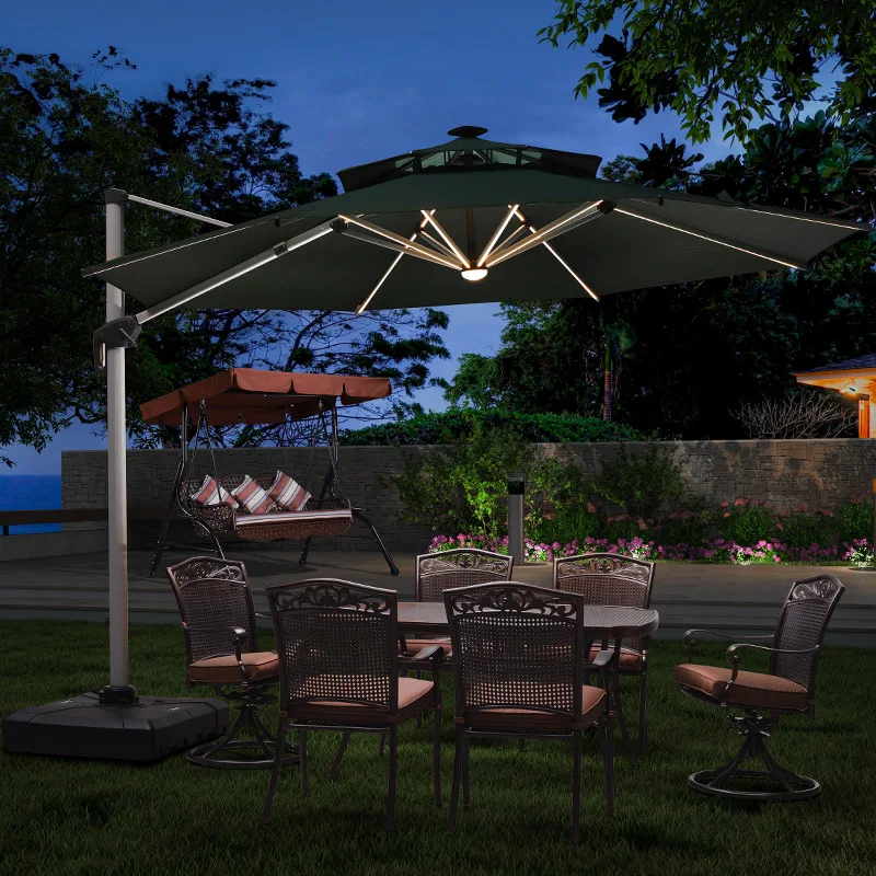 Giant 10ft Solar Charge LED Light Cantilever Offset Parasol Sun Solar Panel Solar Light Umbrella