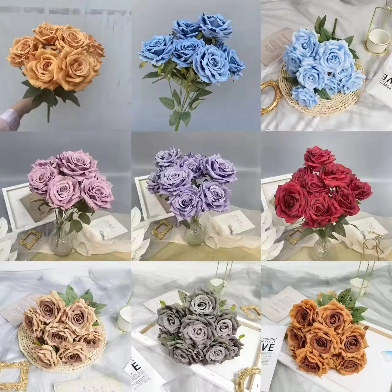 JH230055 manufacturers direct selling blue big head artificial roses flowers with stem for valentine home wedding decoration