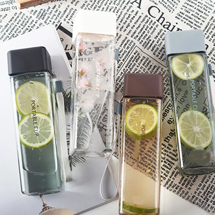 Custom Logo High Quality Drink Portable Transparent Bpa Free Plastic Sport Clear Square Water Bottle In Bulk