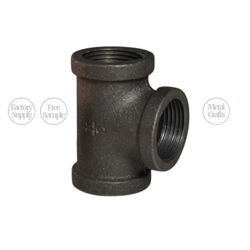 Vintage industrial black malleable cast iron joint equal street tee pipe fittings