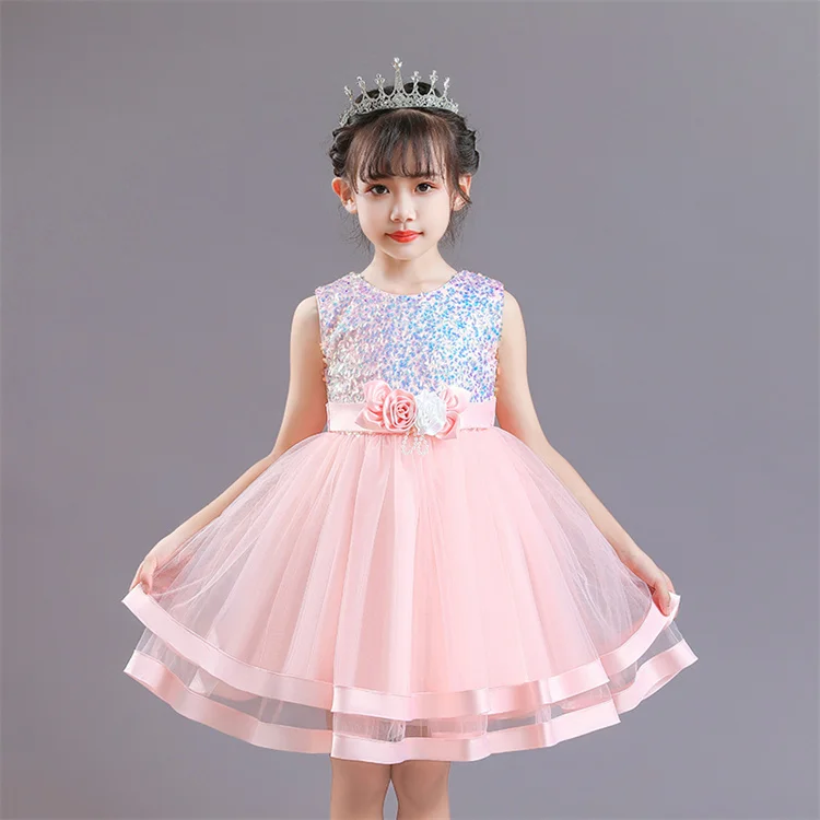 Outong Yoliyolei Flower Satin Ribbon Lace Puff Formal Gown Girls Evening Knee-Length White Skirt Christmas Toddler Girl Clothes/