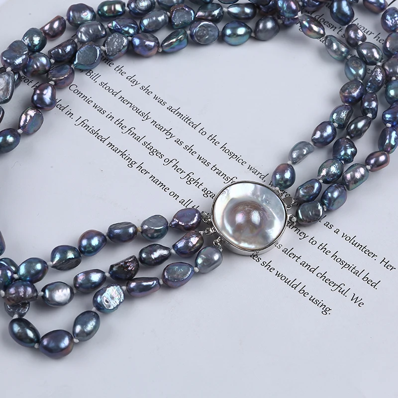 Black natural baroque freshwater pearl necklace mabe pearl pendant jewelry