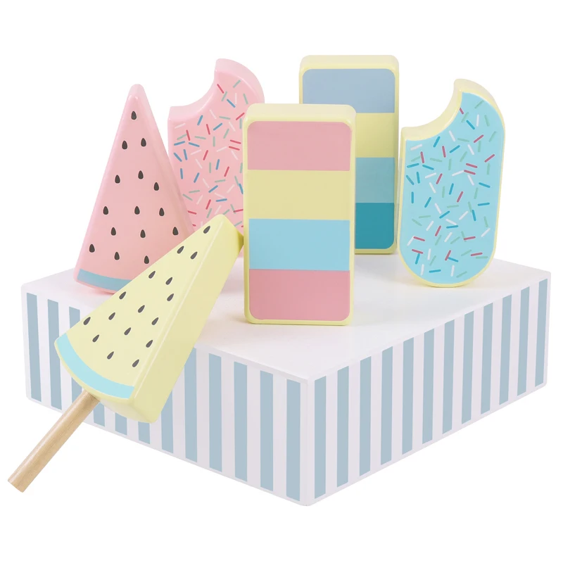 Wooden Kitchen Toy DIY American Popsicle Box Ice Cream Pretend Multi-Play Food Set Play House Cooking Kitchen Sets Food Toys