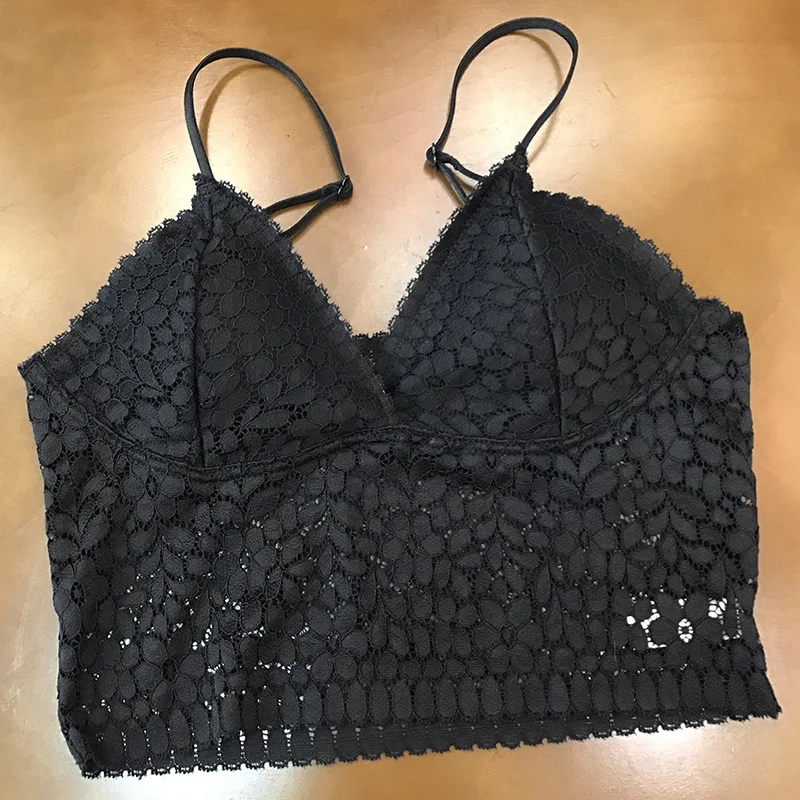 Sexy Outerwear Bralette Deep Vneck No Wire Lace Cutout Camisole Top Underwear Innerwear