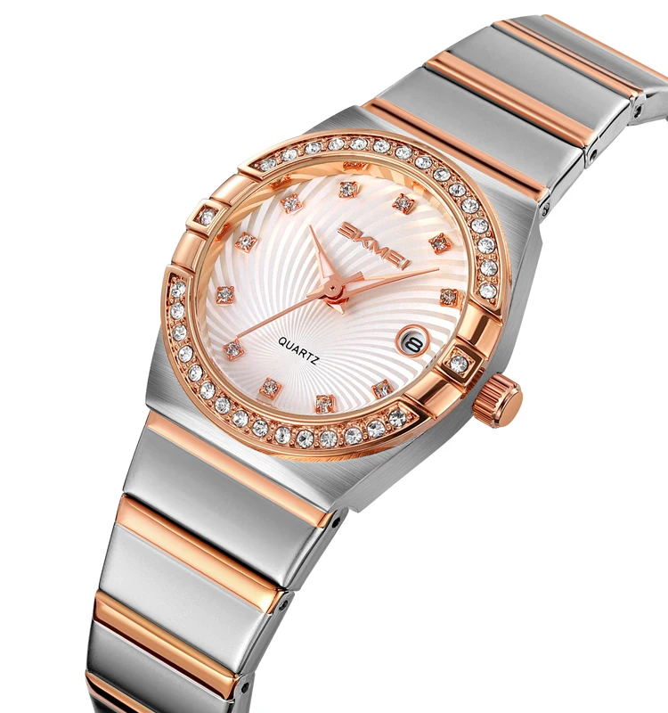 2342 Classic Diamond Set Scale Display Stainless Steel 3ATM Waterproof Elegant Quartz Movement Ladies Elegant Skmei Gold Watches