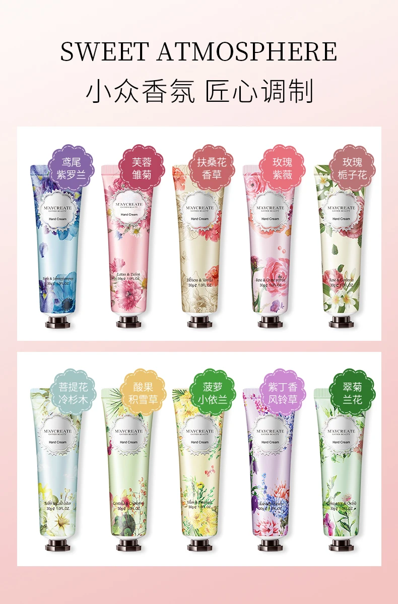 private label Moisturizing Plant extract Hand Cream 30g Nourishing mini Hand Cream 10 flavors wholesale ODM/OEM