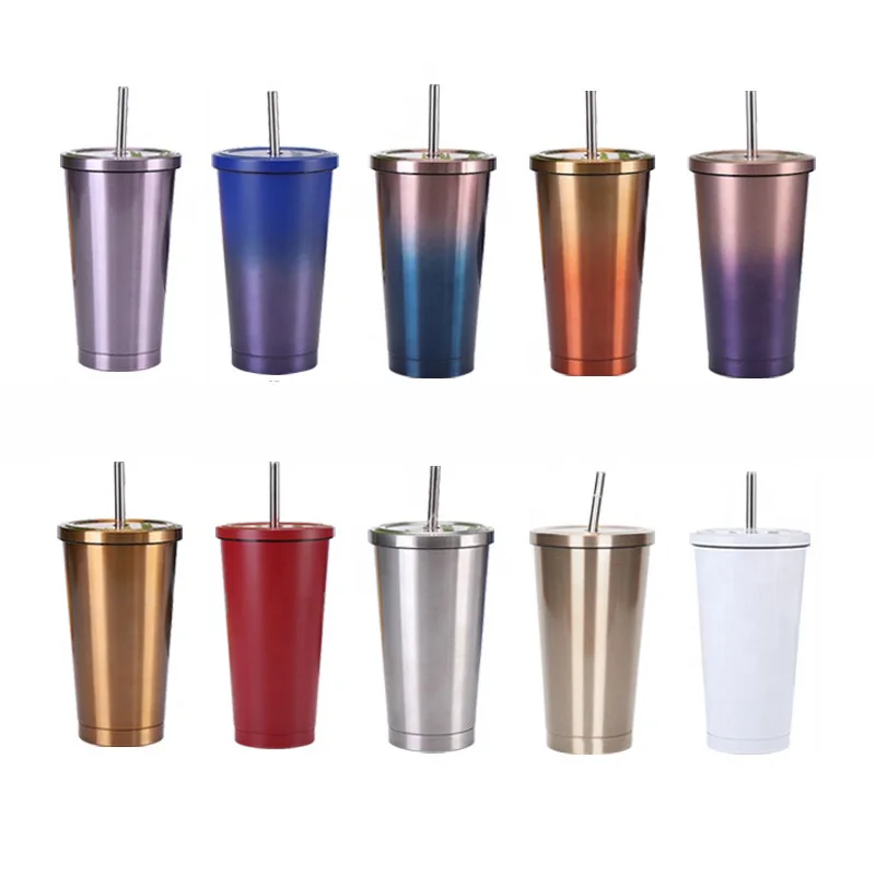 Sunflower new fashion 17oz metal double wall thermo coffee mug stainless steel travel reusable tumbler cups with straw and lid