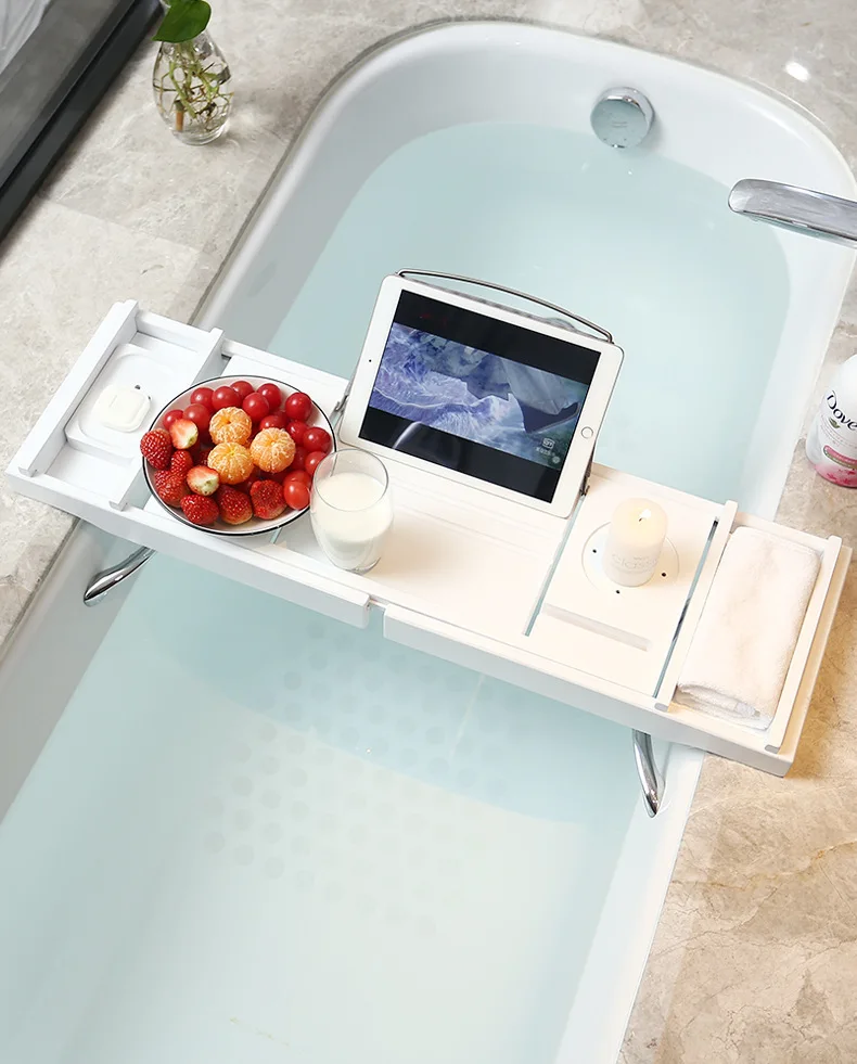High Quality Extendable Bathtub Caddy Tray Tub Shelf for Reading with Wine Holder bathtub tray Bathroom Corner Storage