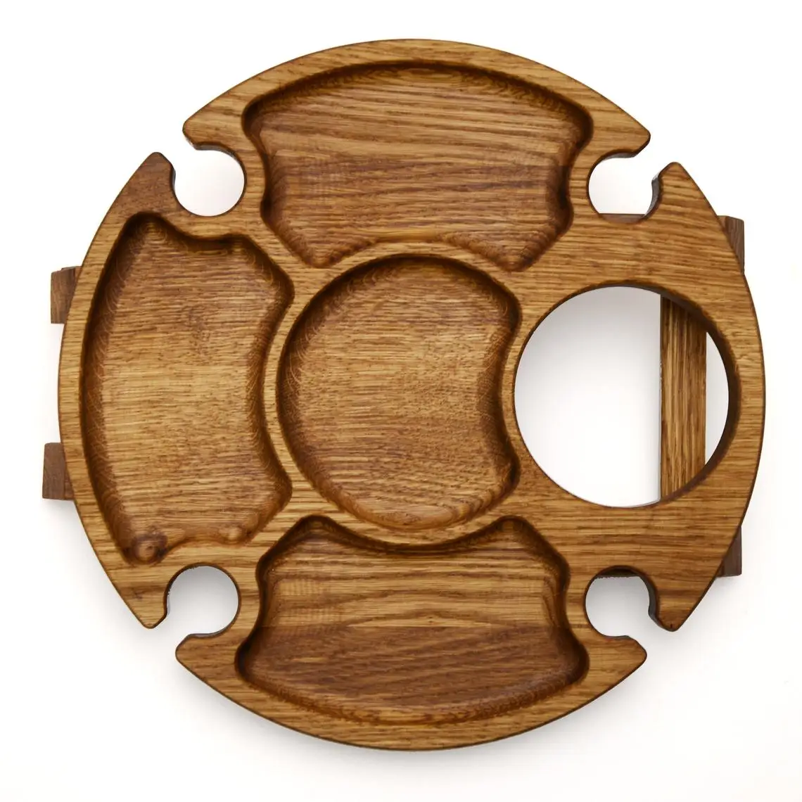 Modern Design Soli Oak Wood Portable Folding Picnic Table for Outdoor and Kitchen Use with Glass Holder