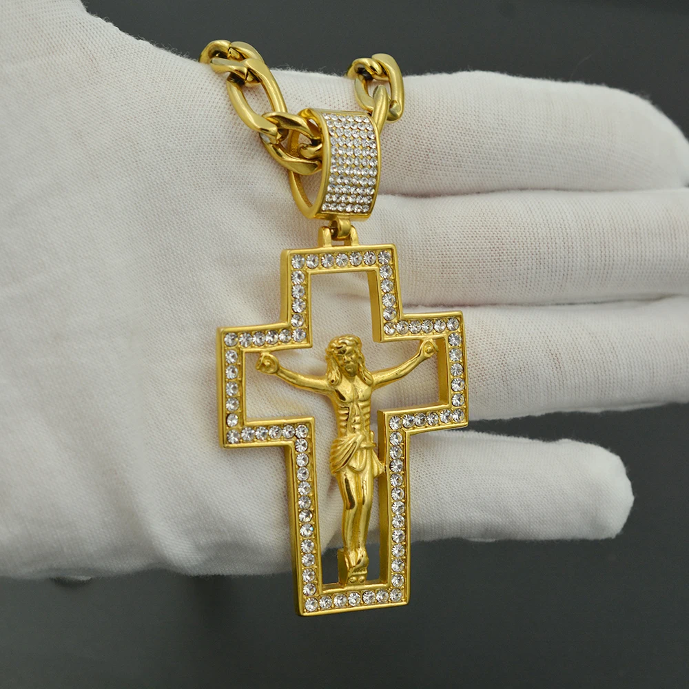 Wholesale Crucifixion Figure Diamond Orthodox Religion Archbishop Cross Pendant