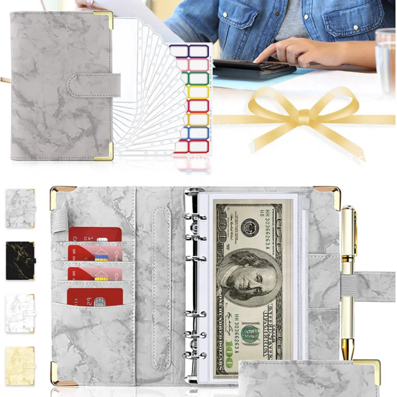 A6 Size Daily Journal Logo Custom Planner Cover Marble Style Budget Binder