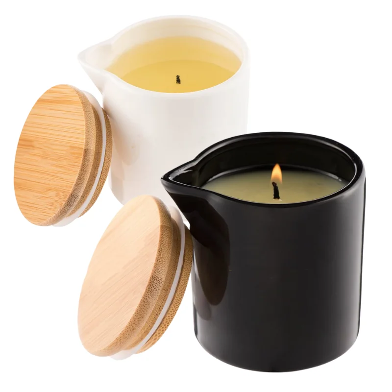SPA Private Label Custom Essential Oil Vegan Aromatherapy Body Ceramic Massage Oil Lotion Candle Glass With Lid