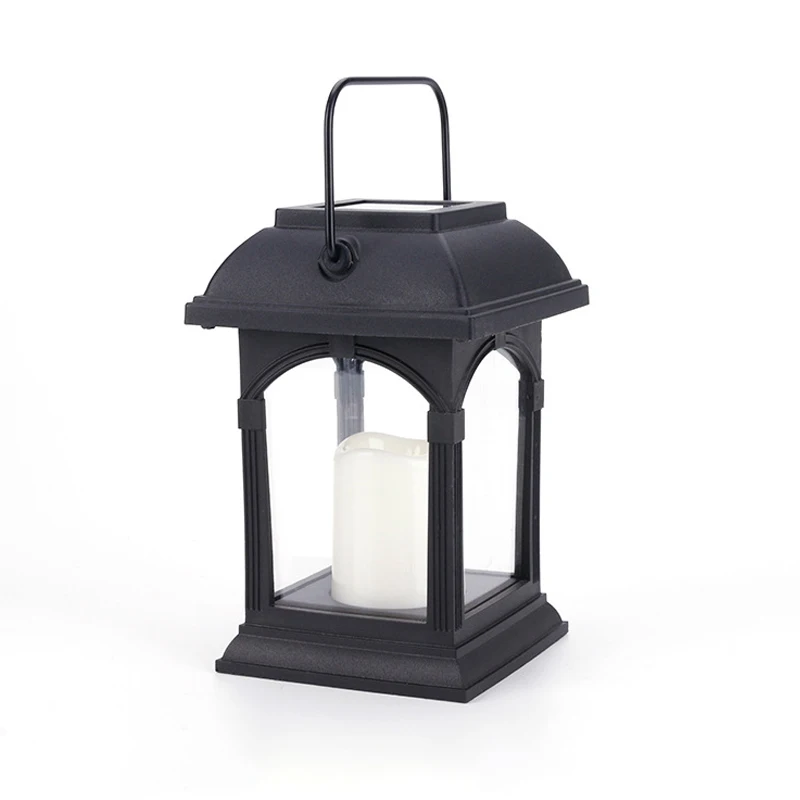 Hanging Decorative Lights Portable Solar Square Metal Flame Flicker Candle Lantern Lamp