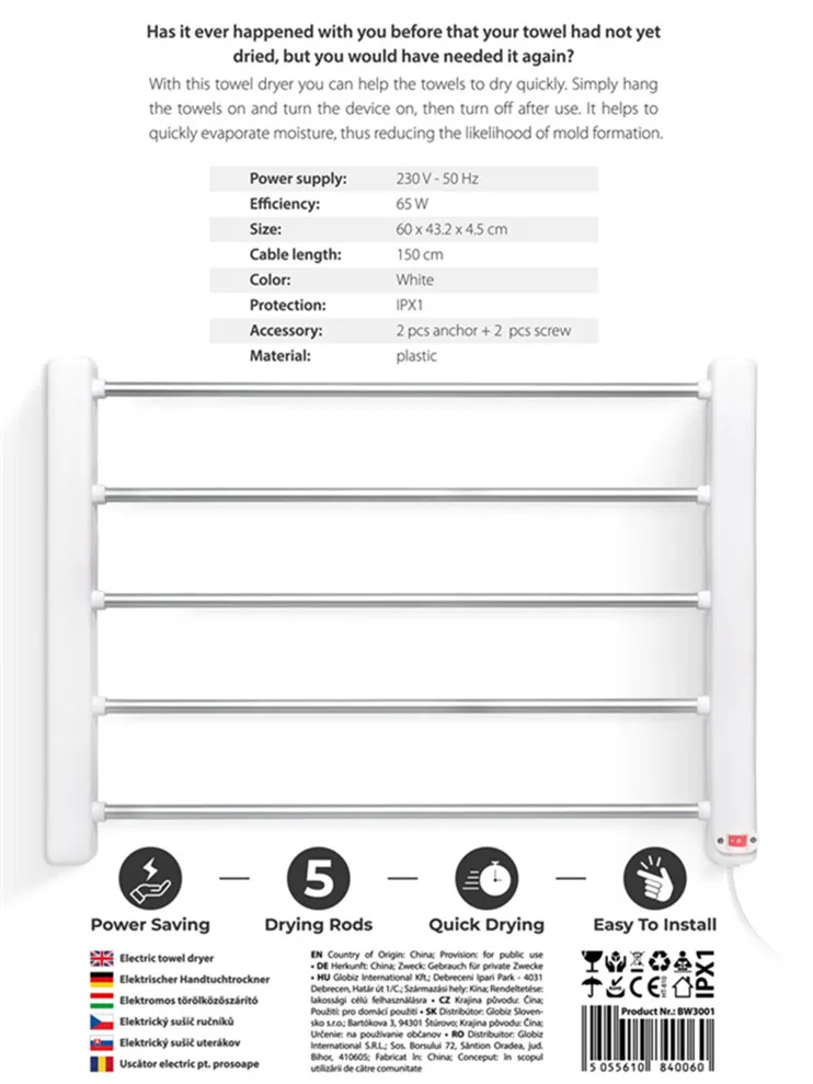 Sunzone  Homtech Freestanding Portable Lightweight Electric Heated Towel Warmer and clothes dryer with 18 heated rails
