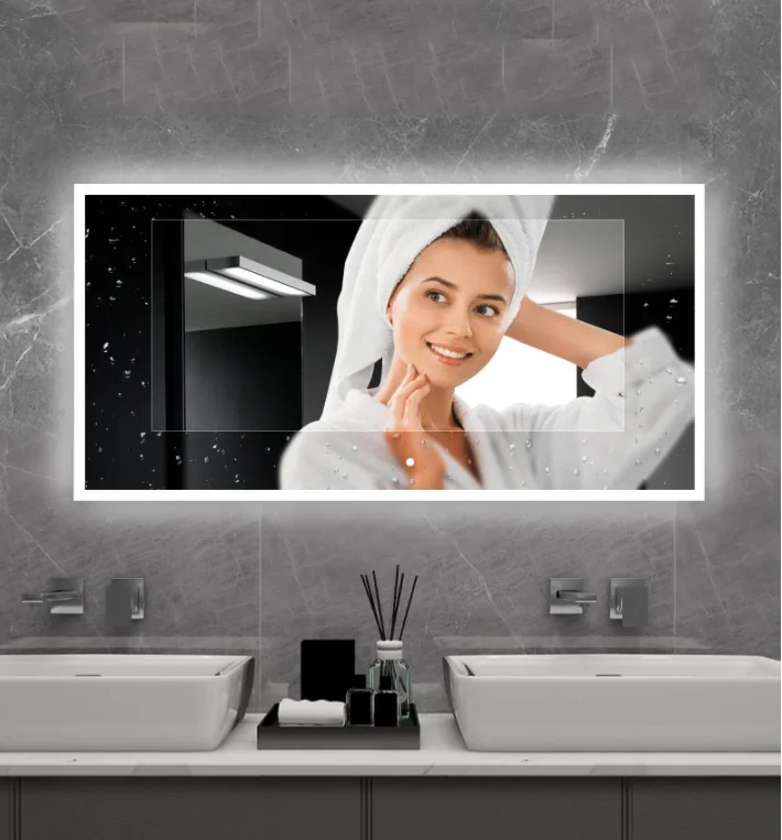 Wifi control black mirror tv show with light anti-fog sensor led light wall-mounted bathroom mirror