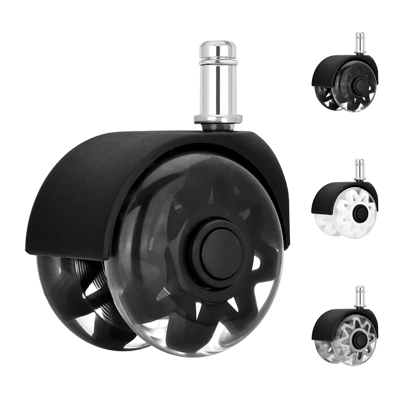 Hot Selling Item 2.5 Inch PU Transparent Office Chair Caster Wheel Selling Factory Round Stem PU Furniture Wheels