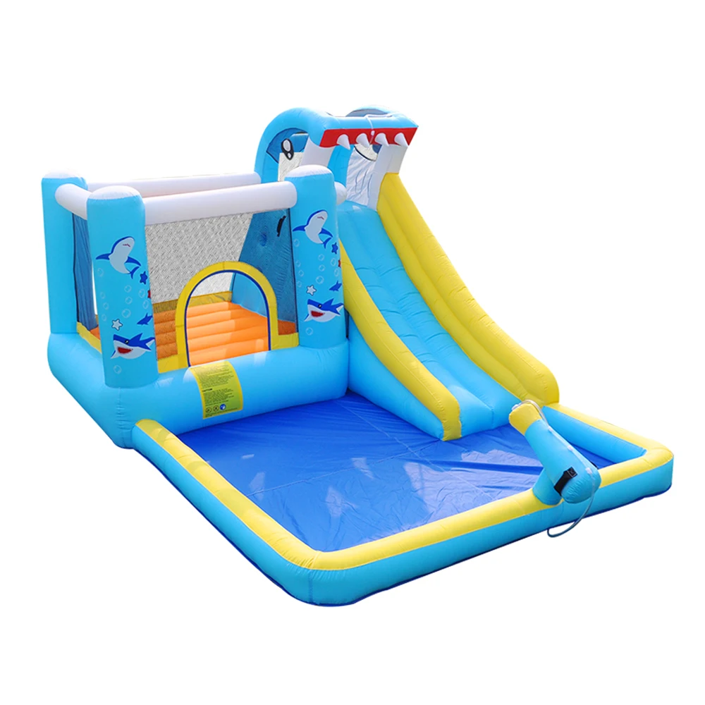 Popular blue ocean animal shark theme kid toy with water slide inflatable castle inflatable bounce house jumping trampoline