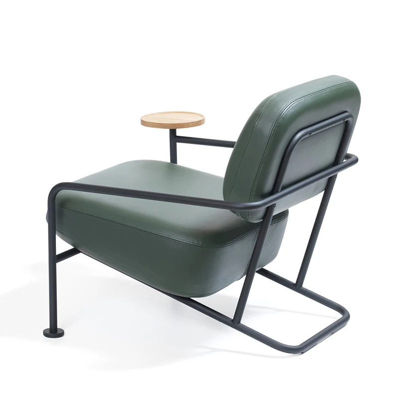 LS-GS009 Simple style modern PU fabric metal frame single seat office sofa with small corner wood small side table top