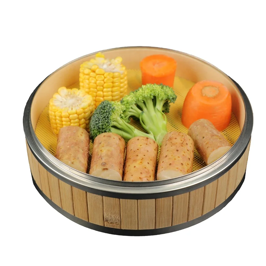 New product 2 Tier Bamboo Steamer with Stainless Steel Banding Perfect For Steaming Dim Sum Dumplings