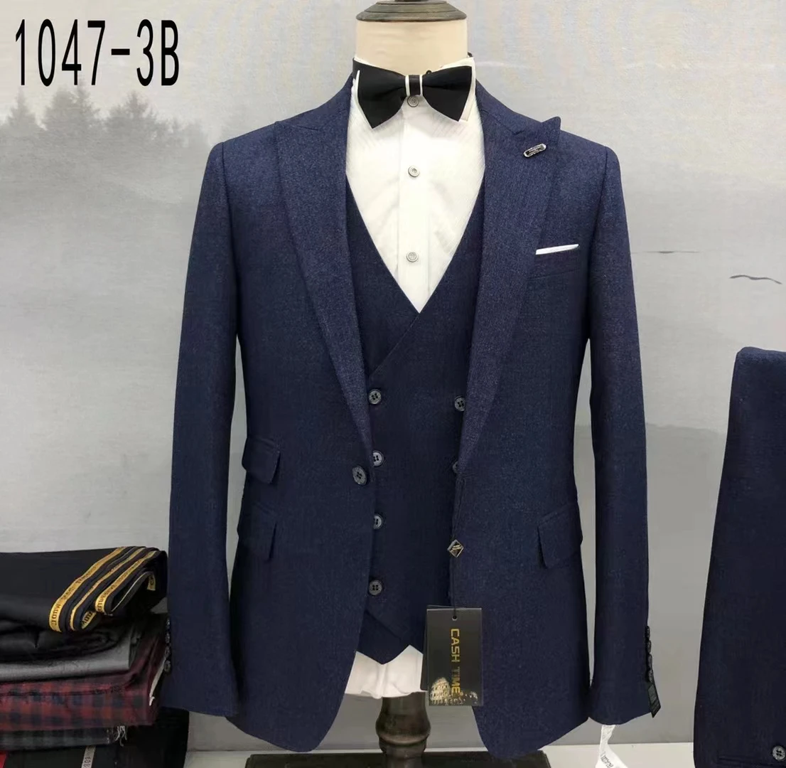 Plus Size Coat Pant Suit Business Office Suit Gray Plaid Mens Hot Fashion Men Wedding Suits Brand